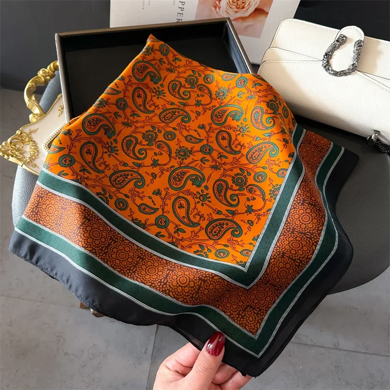 Quadratischer Schal für Damen, Seidengefühl, Haarbänder, Halstuch, Bandana, Schals, Damenmode, bedruckt, Kopftuch, Bänder, 2025, Frühling – Detail 2