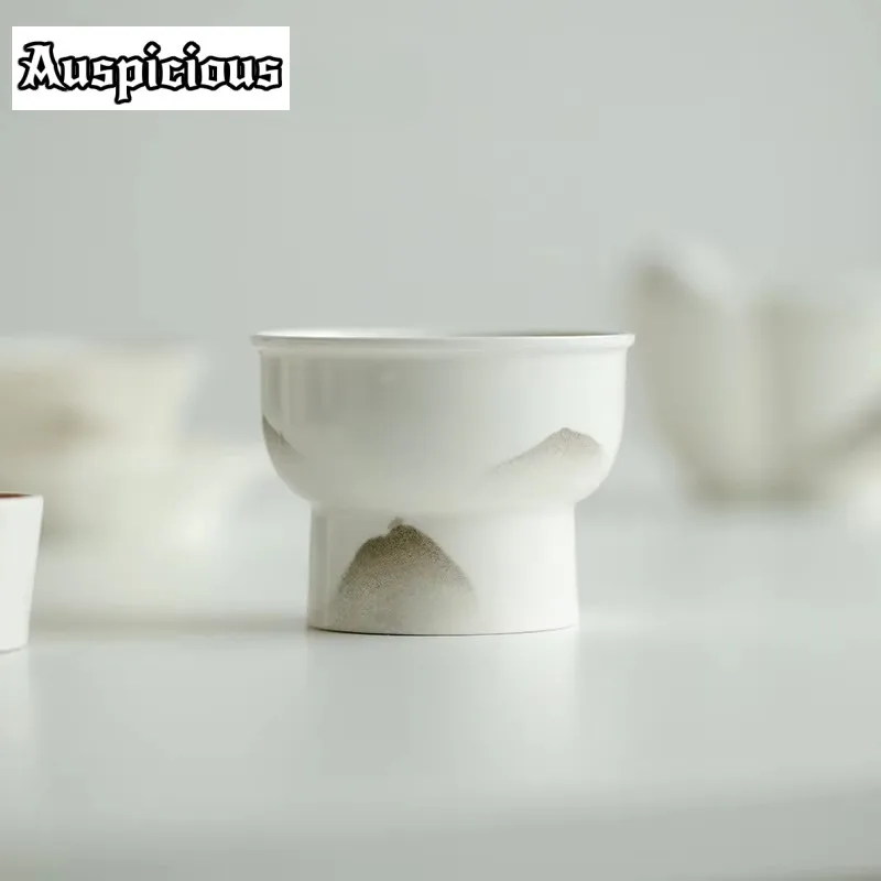 

2pc/set Japanese Viewing Mounain Ceramic Teacup Household White Porcelain High Foot Cup Small Master Mugs Kung Fu Tea Set 75ml