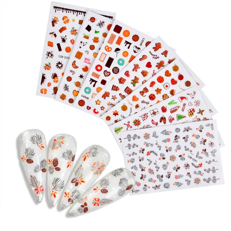 1 قطعة عيد الميلاد عيد الميلاد مسمار الفن ملصقات دونات الكوكيز النساء الفتيات ملصقات الأظافر الشارات الحب القلب مسمار ملصق ملصق أدوات ديكور