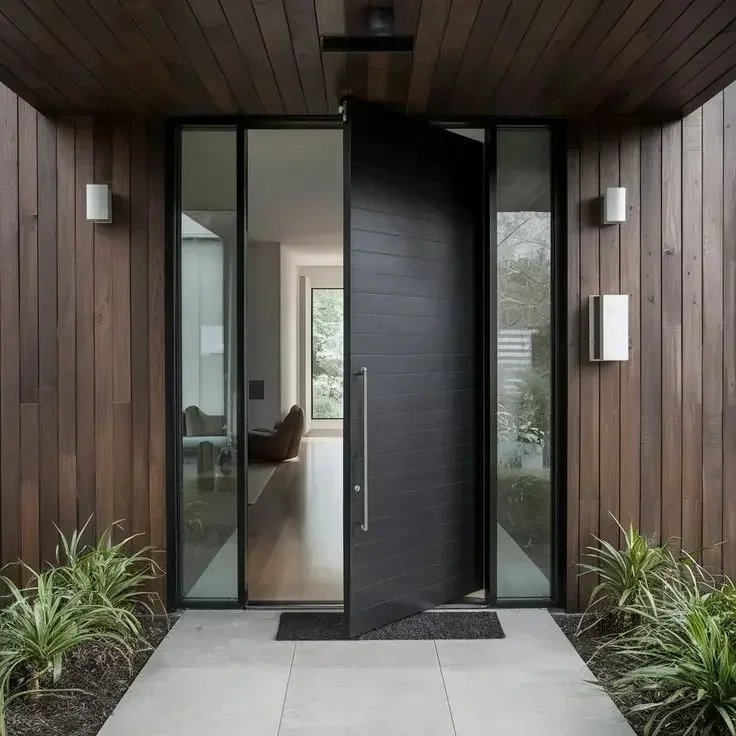 الباب الدوار الكلاسيكي أحدث استبدال الخشب الحبوب الباب الخارجي دخول المحور أبواب الألومنيوم الفرنسية للفيلا ديكور المنزل