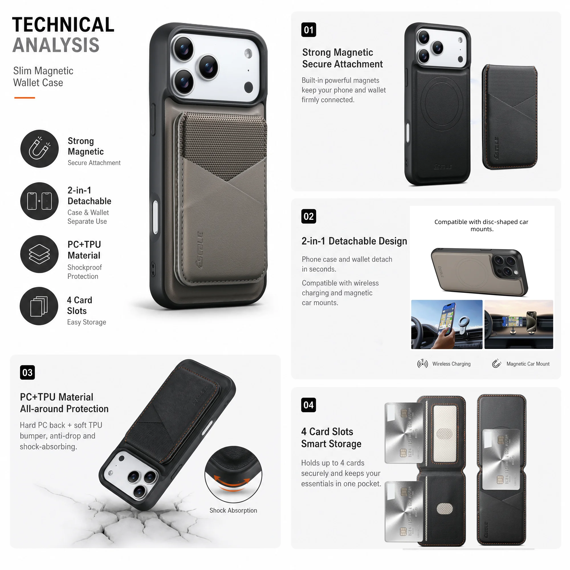 2-in-1 Detachable Magnetic Leather Wallet Phone Case with Color-blocked Card Pocket for iPhone 17/16 Pro Max/15/14/13 view 2