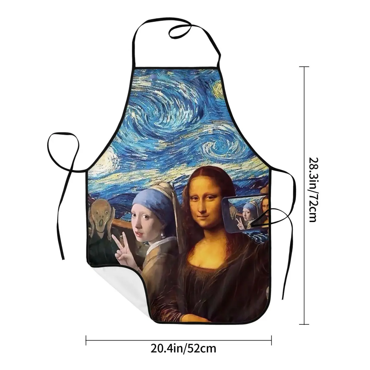 Funny Starry Night By Mona Lisa And Vincent Van Gogh Bib Aprons Men Women Kitchen Chef Tablier Cuisine for Cooking Baking