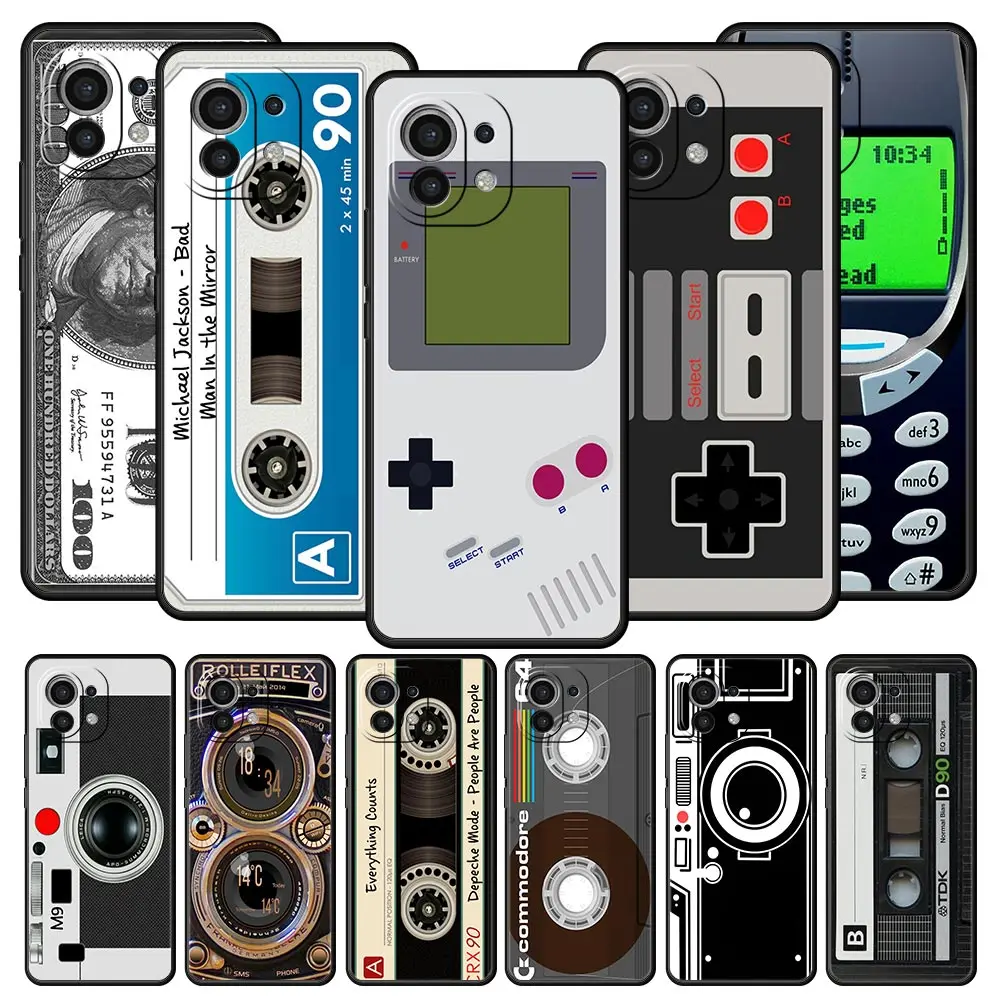 Vintage Tape Camera Gameboy Phone Case For Xiaomi Poco X5 X4 X3 Pro M3 M4 5G F3 F4 GT Mi 13 12 12T 11T 10T 11 Lite Cover Black