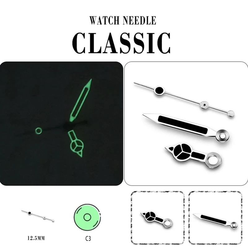 Watch accessories with three black and green luminous hands suitable for NH35NH36 movements