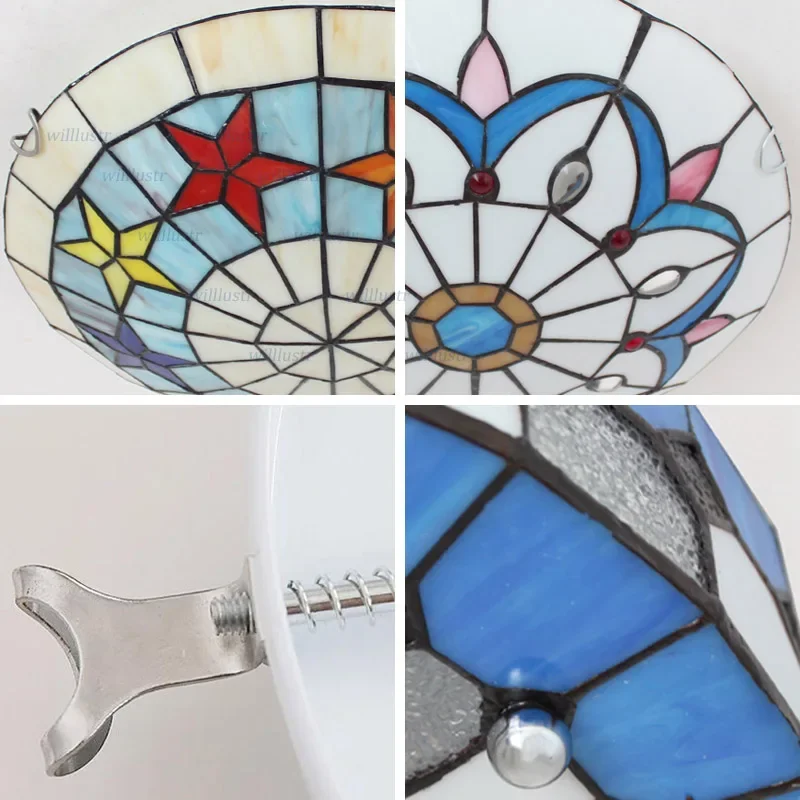 

Pastoral Tiffany Glass Ceiling Lamp Handmade Light Hotel Cafe Bar Kids Bedroom Nursery Kindergarten Mediterranean Style Lighting