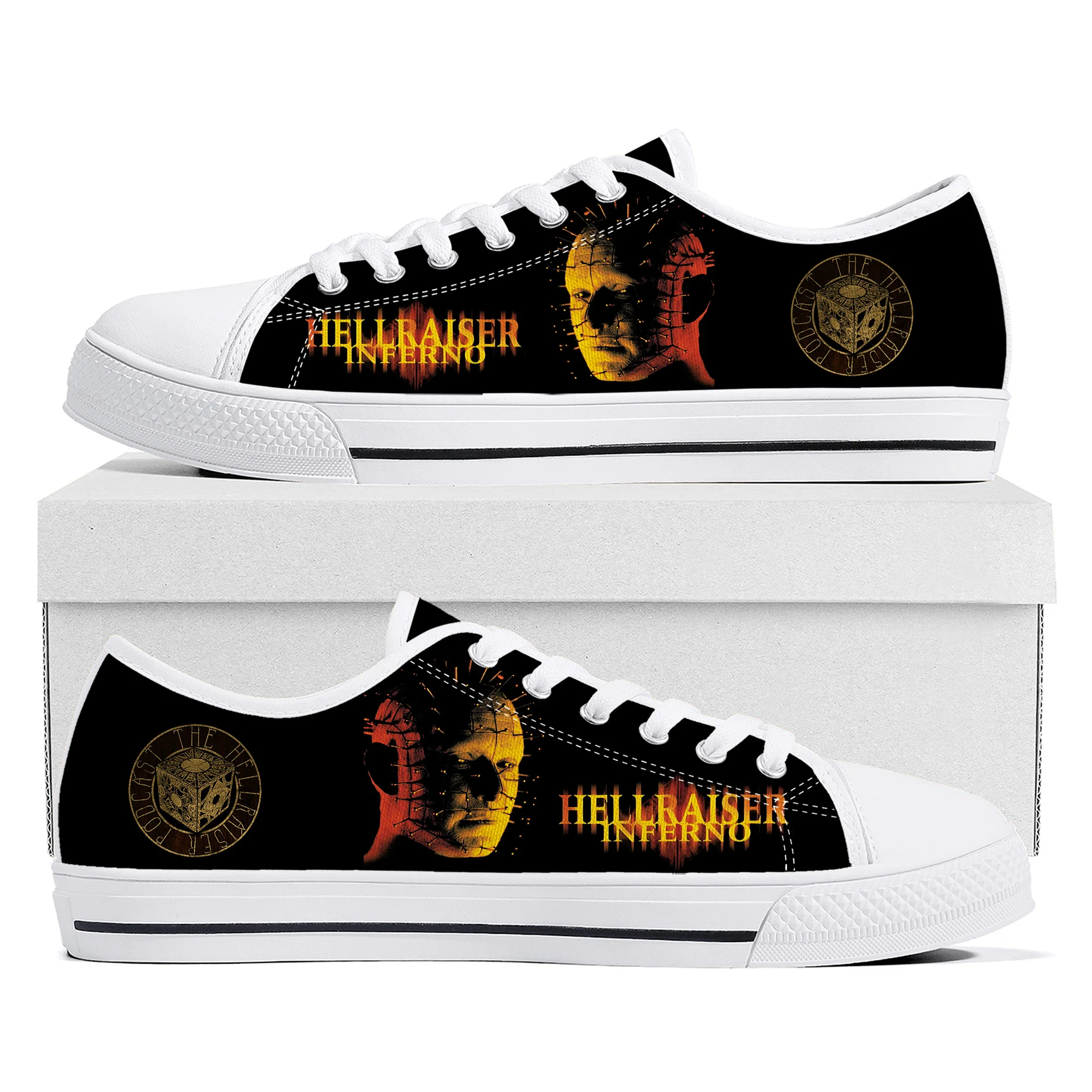 Hellraiser Movie Pinhead Horror Halloween Low Top Sneakers Mens Womens Teenager Canvas Sneaker Quality Couple Shoes Custom Shoe