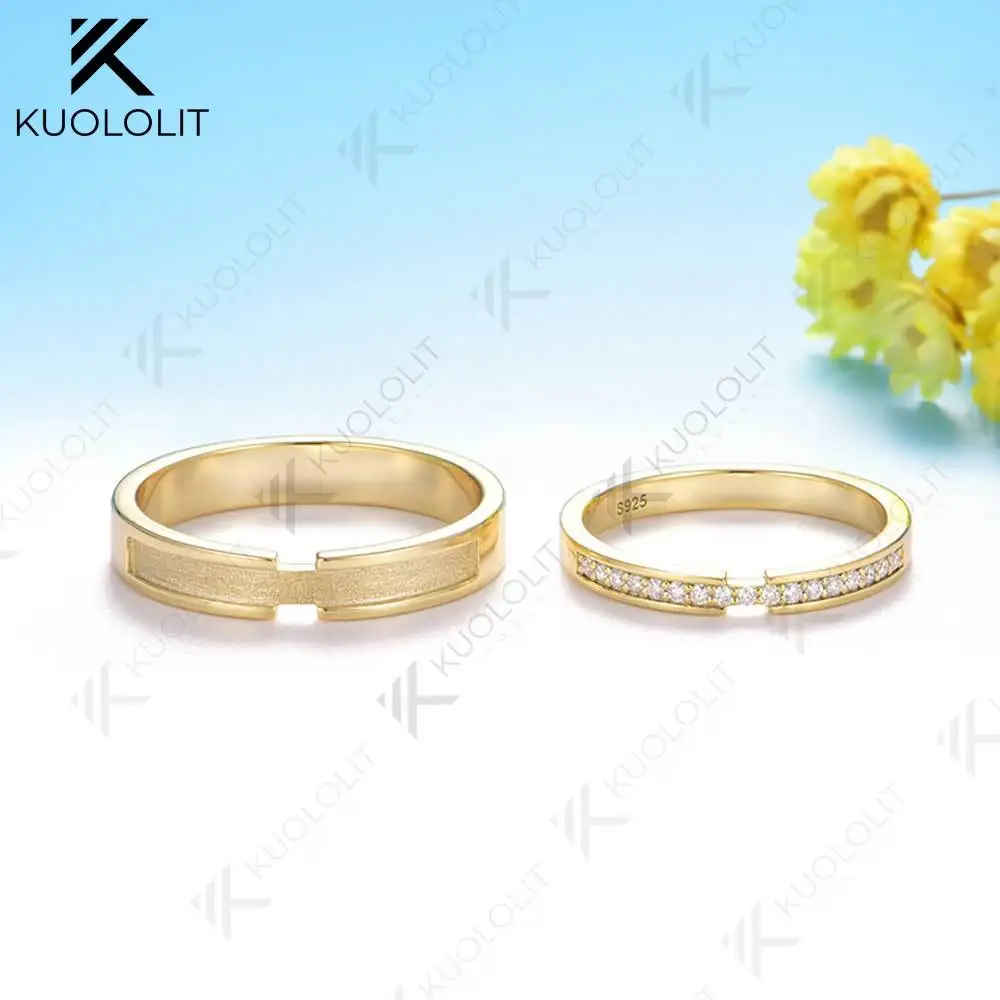 Kuololit Lab Cultivado Diamantes Pareja Anillos para Hombres Mujeres Soild 10K 14K 585 Oro Amarillo para Banda de Boda Regalo de Navidad Aniversario