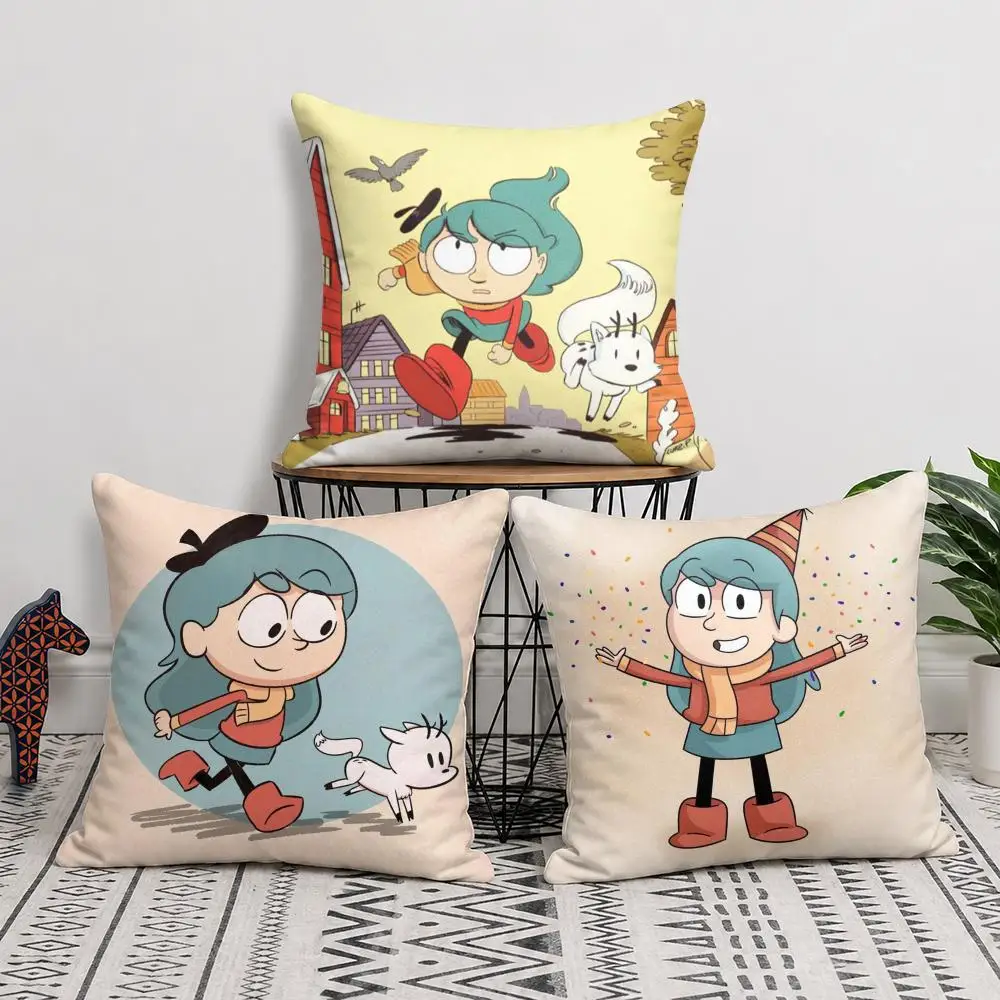 Cartoon H-Hilda Cushion Cover Soft Short Plush Double-Sided Printing Home Decor Machine Washable Pillow Case Gift
