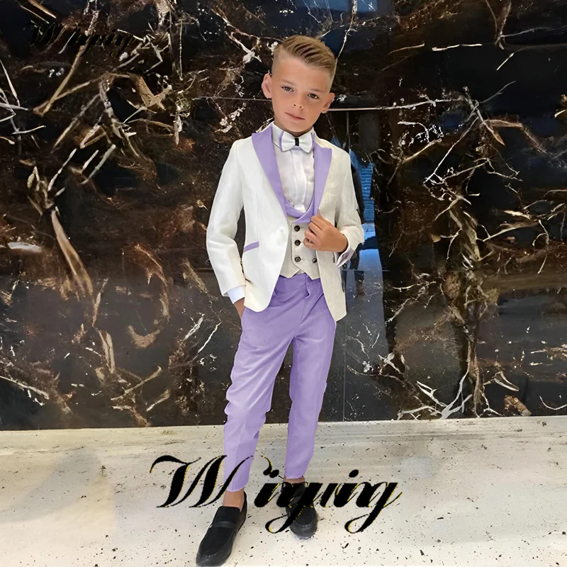 Ivory Boys Suit Wedding Tuxedo Jacket Pant Vest Bow Tie 4 Piece Set Kids Fashion Blazer Formal Party Dress