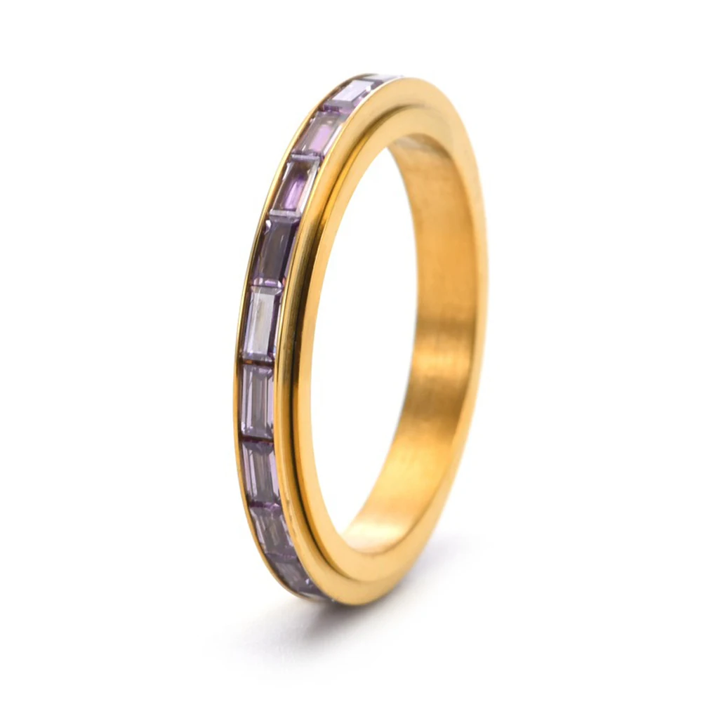 Colorful 3mm Rotating Stackable Ring for Women Classical 316l Titanium Steel Full Eternity Band Jewelry Gift with CZ Stone