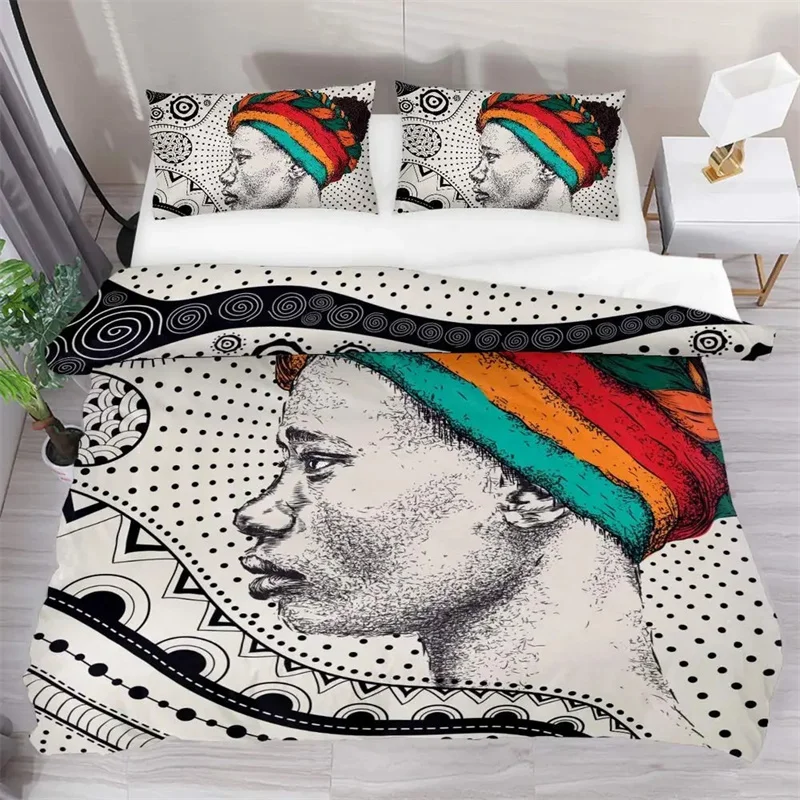 

African Woman Bedding Set Vintage Africa Country Comforter Cover For Kids Boys Girls Teens Boho Style Exotic Nation Microfiber
