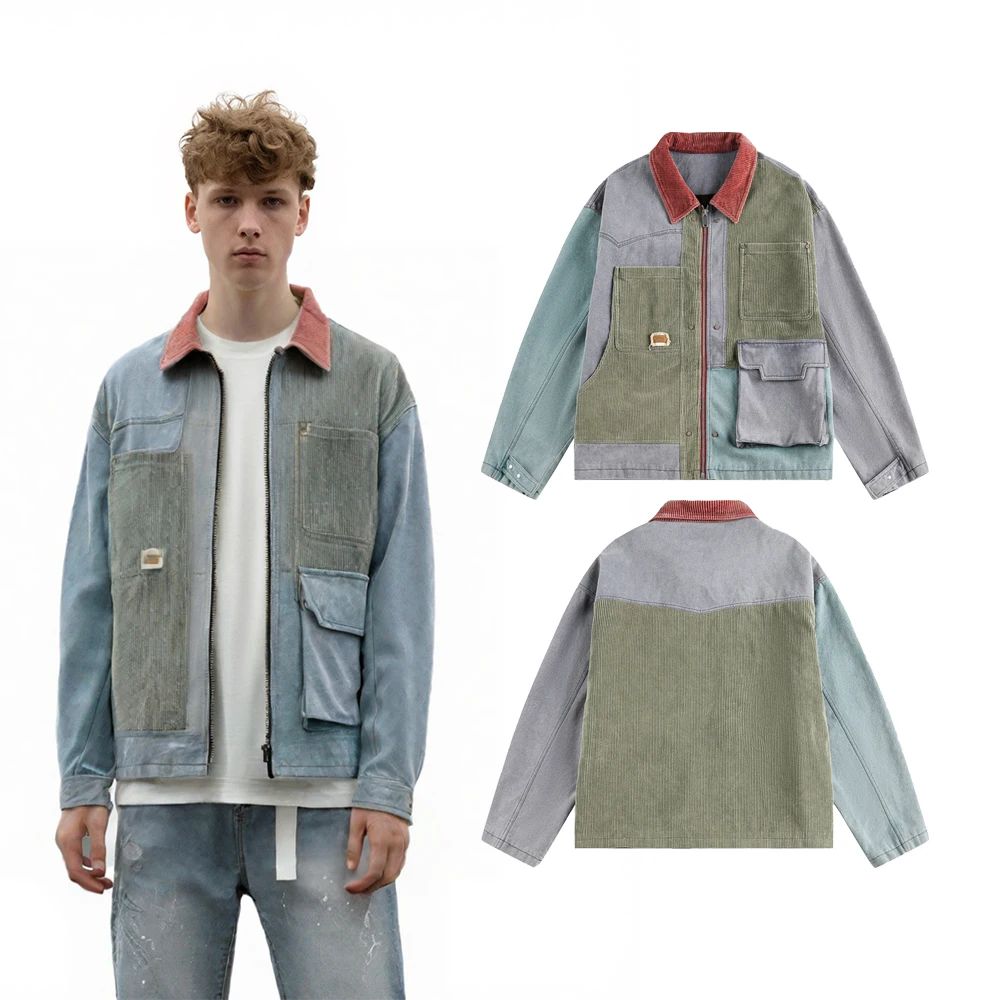 

Winter Streetwear Y2k Clothing Men Patchwork Pocket Zipper Jackets Harajuku Street Style Hiphop Casual Daily Retro Vintage Coats