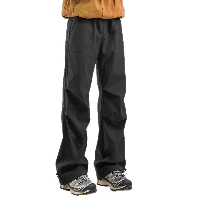 韓国風メンズ2025新作パンツ 夏 ルーズ カジュアル トレンド 多用途 軽量 ドレープ ワイドレッグ フロア丈パンツ