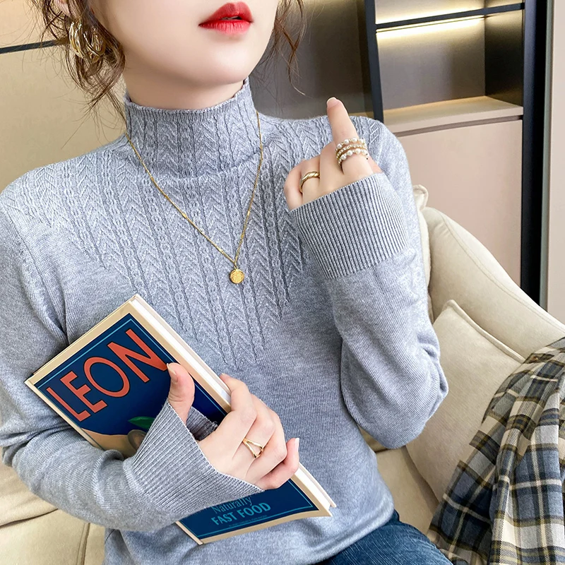 2024 Autumn/Winter New High Quality Sweater Women's Casual Solid Color Half High Neck Pullover Loose Knitted Fashion Top