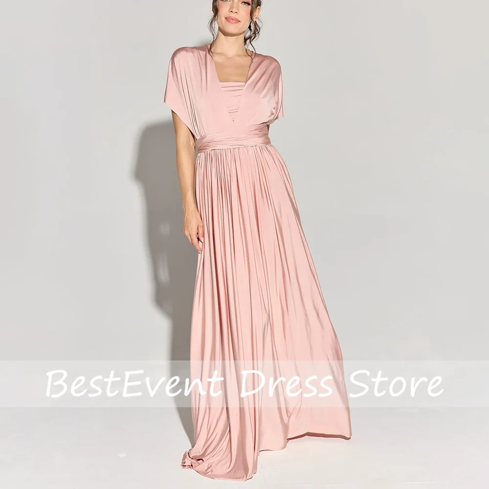 

Bespoke Occasion Pink Halter Chiffon Pleated Simple Bridesmaid Dress Backless Floor Length A-line Evening Gown for Wedding