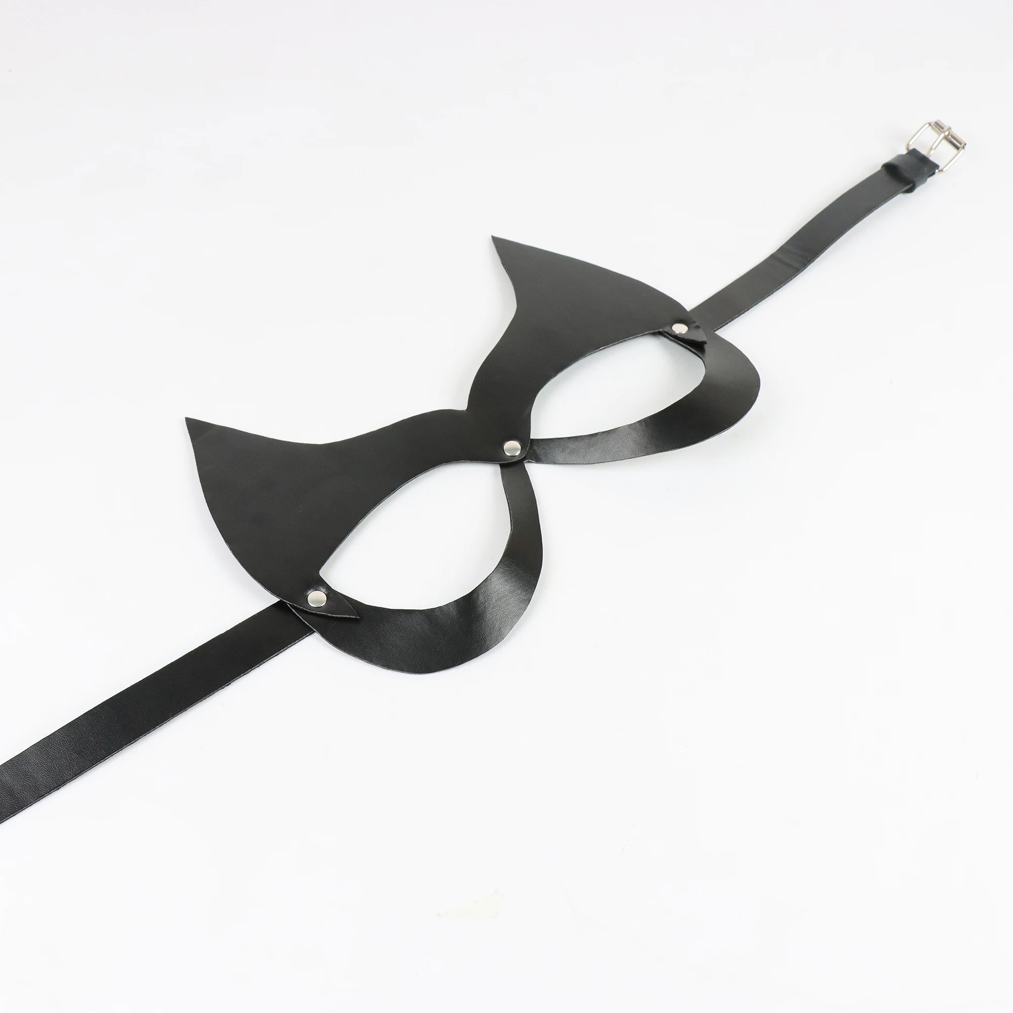 قناع تنكر قوطي من الجلد الأسود، مناسب لأزياء تنكرية، ملحقات لعب الأدوار لقناع العين