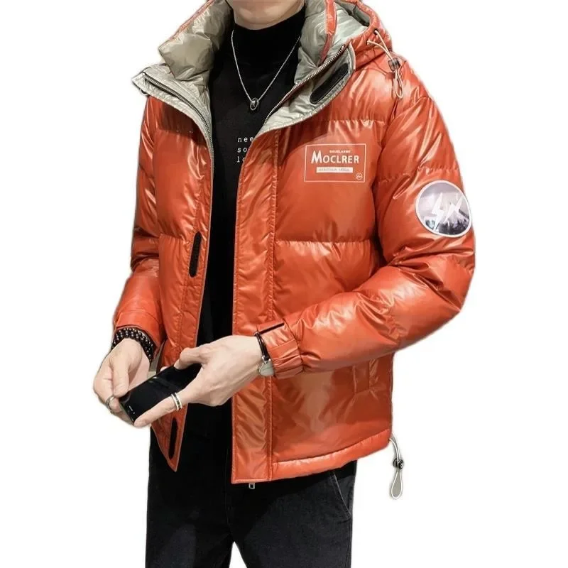 Novos homens jaqueta casaco moda curto brilhante solto parkas fino ajuste com capuz lazer outwear inverno engrossar casaco tendência