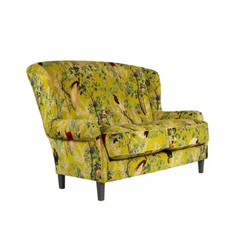 French retro yellow pattern high back sofa