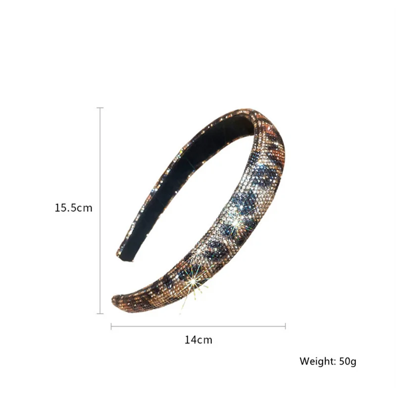 Shiny Full Rhinestone Headbands Leopard Color Hairbands Velvet Headwear for Women Hair Accessories Jewelry