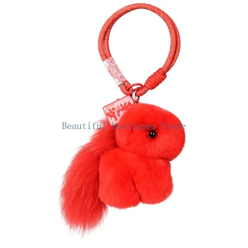 U4LF Soft Velvety Rabbit Hair Charm Chain Clip On Strap For Backpack Brown