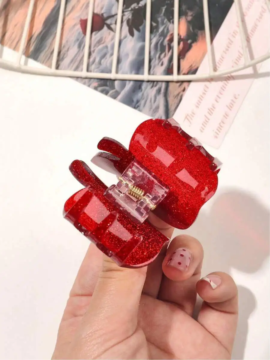 

Red Glitter Acrylic Hair Claw Clip For Women, Sweet Pastoral Style Accessory