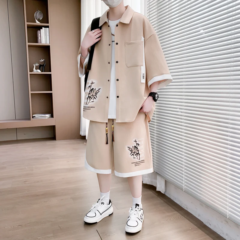 

Shirt+shorts 2026 Summer New style Men's Fashion High Quality Comfortable casual and loose shirts Breathable Two-Piece Sets men
