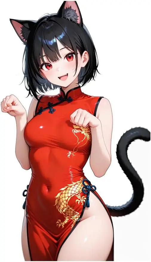 1Pc 2D Flat Anime Cat Girl Qipao Vinyl Sticker, Waterproof Decal for Car Motorcycle Camper Decor, Holiday Gift