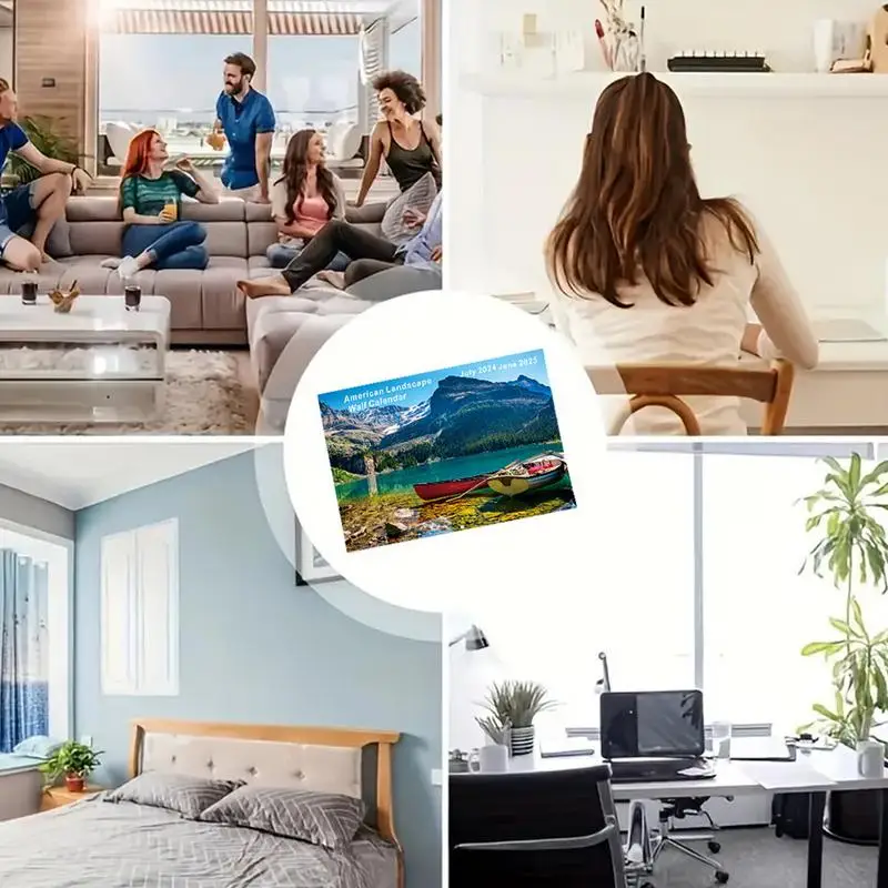 Calendario de pared de paisaje, decoración de calendario de paisaje, impresión clara, decoración de calendario de pared para el trabajo del dormitorio, 12 meses, 2024-2025