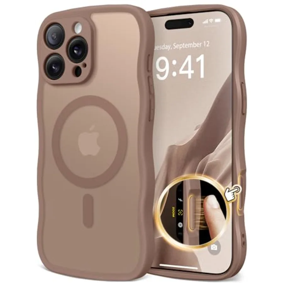 

for iPhone 16 Pro Max Case for Women Girls, Upgraded [Full Camera Protection] [Compatible with MagSafe] Cute Wave Translucent M