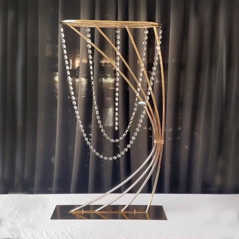 

Cross-border golden wedding road flower stand wrought iron crystal main table flower ware decorative ornament wedding site arran