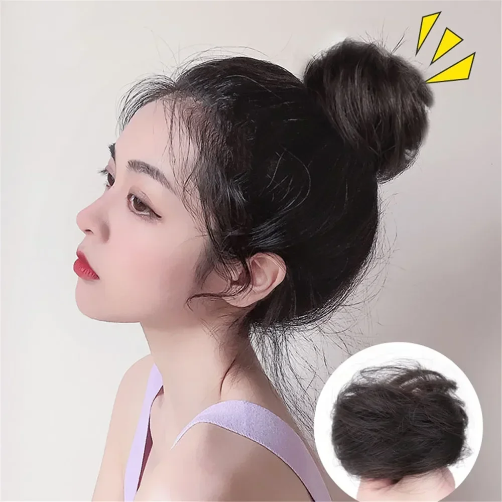 Parrucca sintetica con testa a sfera soffice, stile antico, anello per capelli lisci, ornamento, facile da indossare, parrucchino per persone pigre, per donne, aspetto naturale