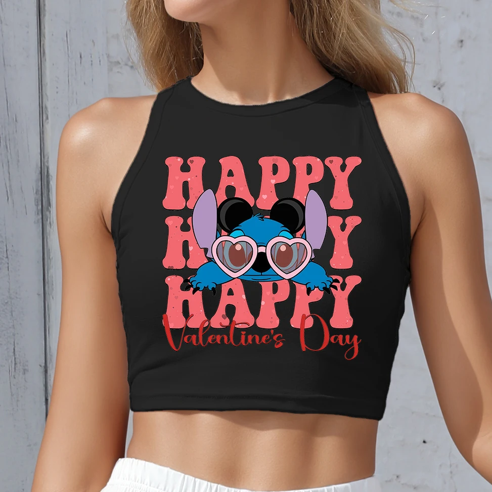 

Disney Stitch Cartoons Crop Top Summer New Tank Top Clothes Sleeveless Tees Fashion Streetwear Women Cute Stitch Black Vest Tops