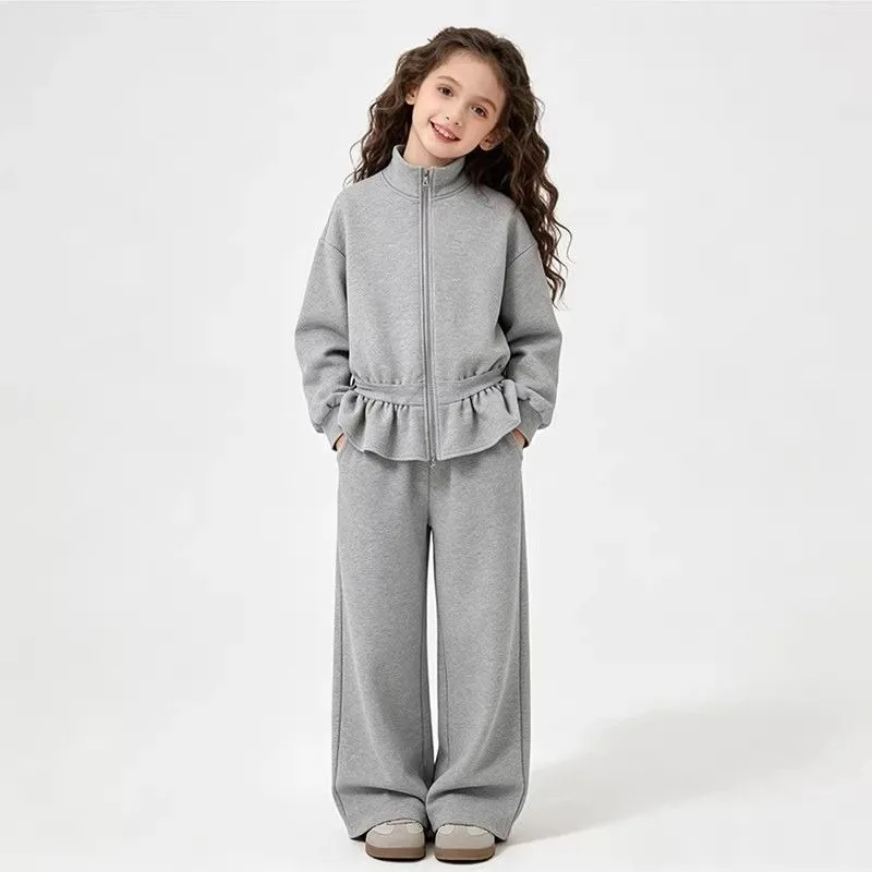 2-12 Jahre Mädchen Zweiteiliges Kleidungsset UNITIM Herbst Kinder Mädchen Reißverschlussjacke Anzüge Locker Sitzend Süßes Junior Mädchen Outfit mit Gerader Hose – Detail 4