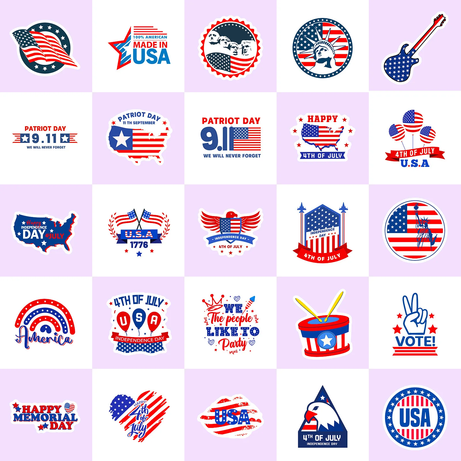 50PCS Independence Day Flag Faith Sticker Decals Luggage Travel Backpack Skateboard Phone Laptop USA Sticker Wholesale