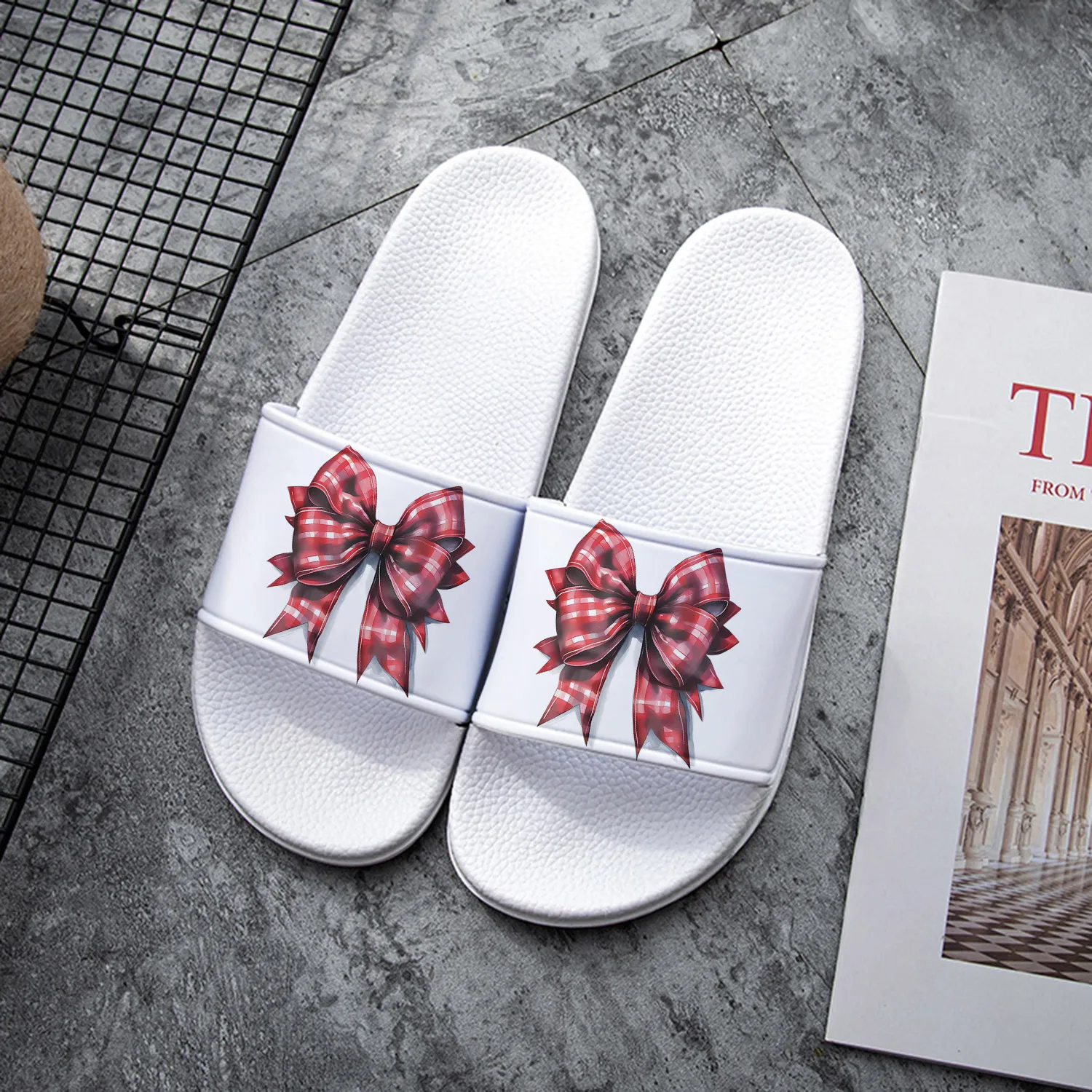 

Women'S Honey Girl Style PVC Slip-On Sandals - Red Bow Design, All-Season Indoor/Outdoor Footwear,Shoes|Stylish Bow Design