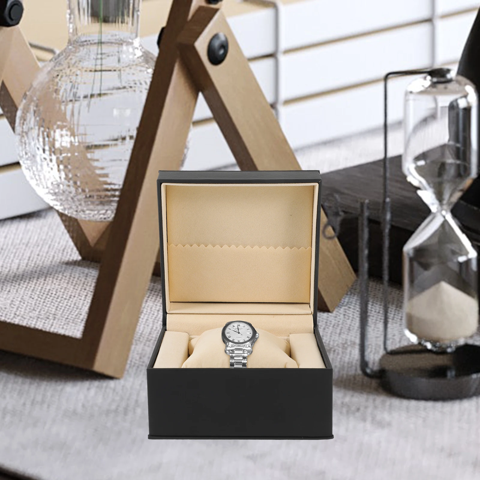 

1pc Single Watch Box Jewellery Box Container Case PU without Watch for Storage Watch (Black)