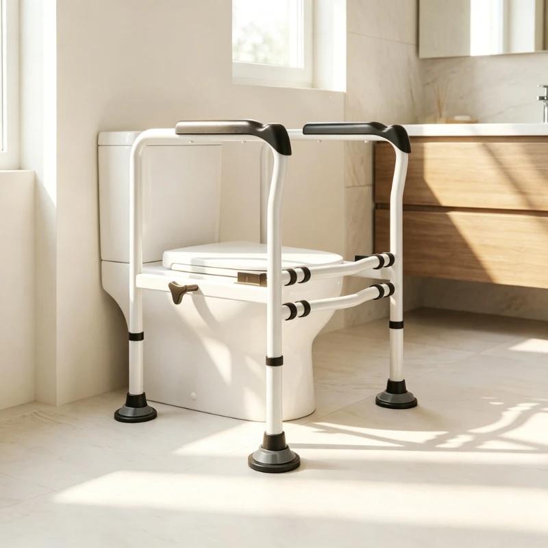 Anti Slip Height Adjustable Toilet Safety Support Frame No Installation Toilet Seat Riser for Elderly Pregnant Help Standing Up