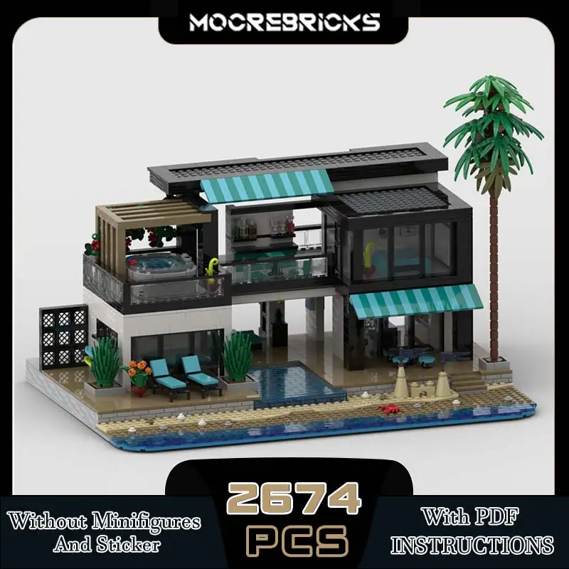 Caribbean Beach Villa Side Model Building Blocks MOC Hot Selling Bricks Small Particle Assembly Children's Puzzle Toys Kits