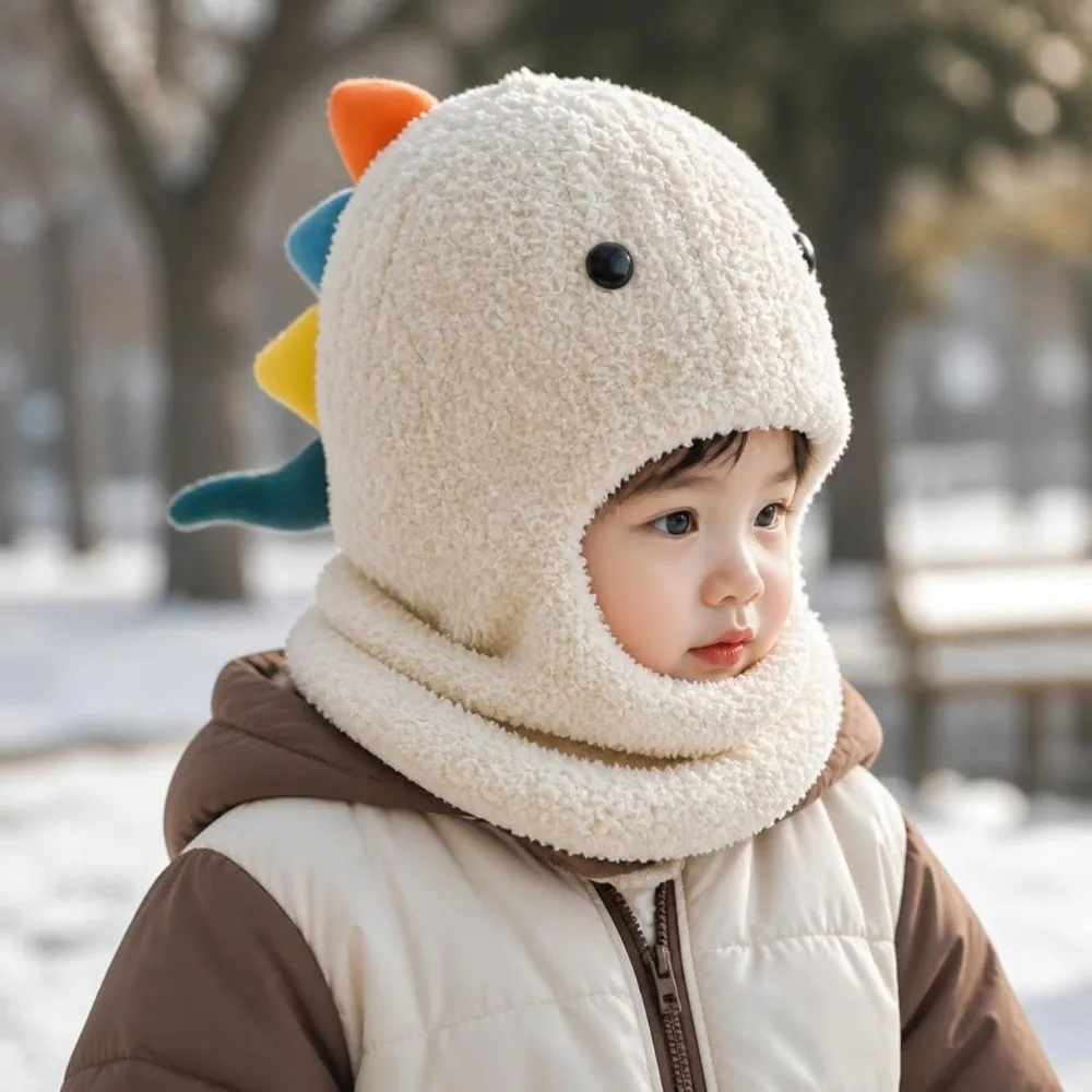Cartoon Warm Ear Protection Beanie Hat Windproof Coldproof Scarf Integrated Hat Knitted Pullover Cap Unisex