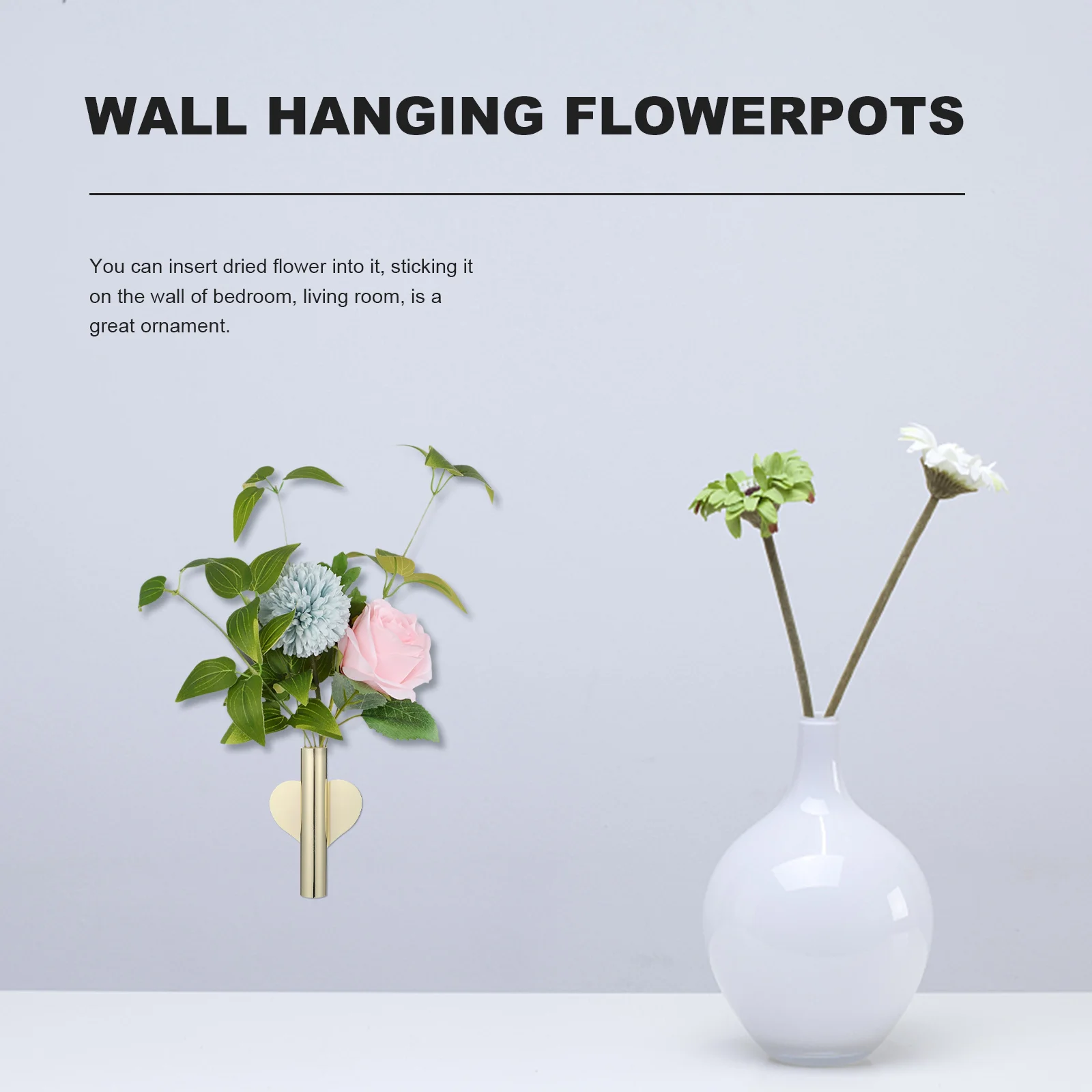 

2Pcs Wall-Mounted Metal Vases Hanging Flower Holders for Home Decor Bedroom Living Room Balcony Dried Flowers Display