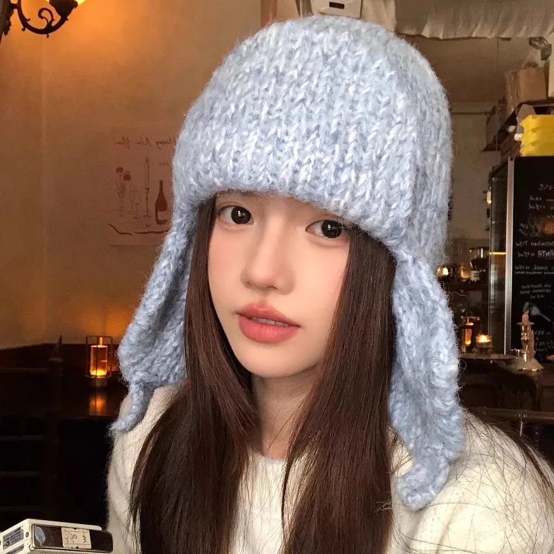 

Элегантные синие вязаные шапки в корейском стиле Ins для женщин, осенне-зимние теплые универсальные шапки для путешествий и путешествий для мужчин