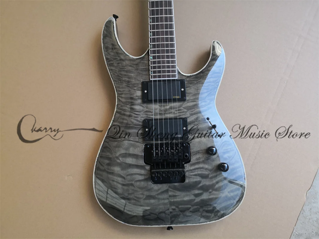 Light Black Guitar MH-10 Guitar Quilted Maple Top White Binding Rosewood Fingerboard Fixed Bridge Tremolo Bridge