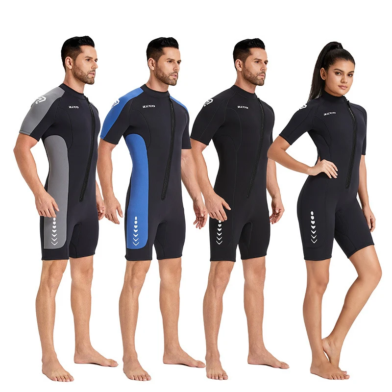 3MM Neoprene Women Diagonal Zipper Diving Suit Outdoor Sports Short Sleeve Swimming Clothing Men's Surfing Summer