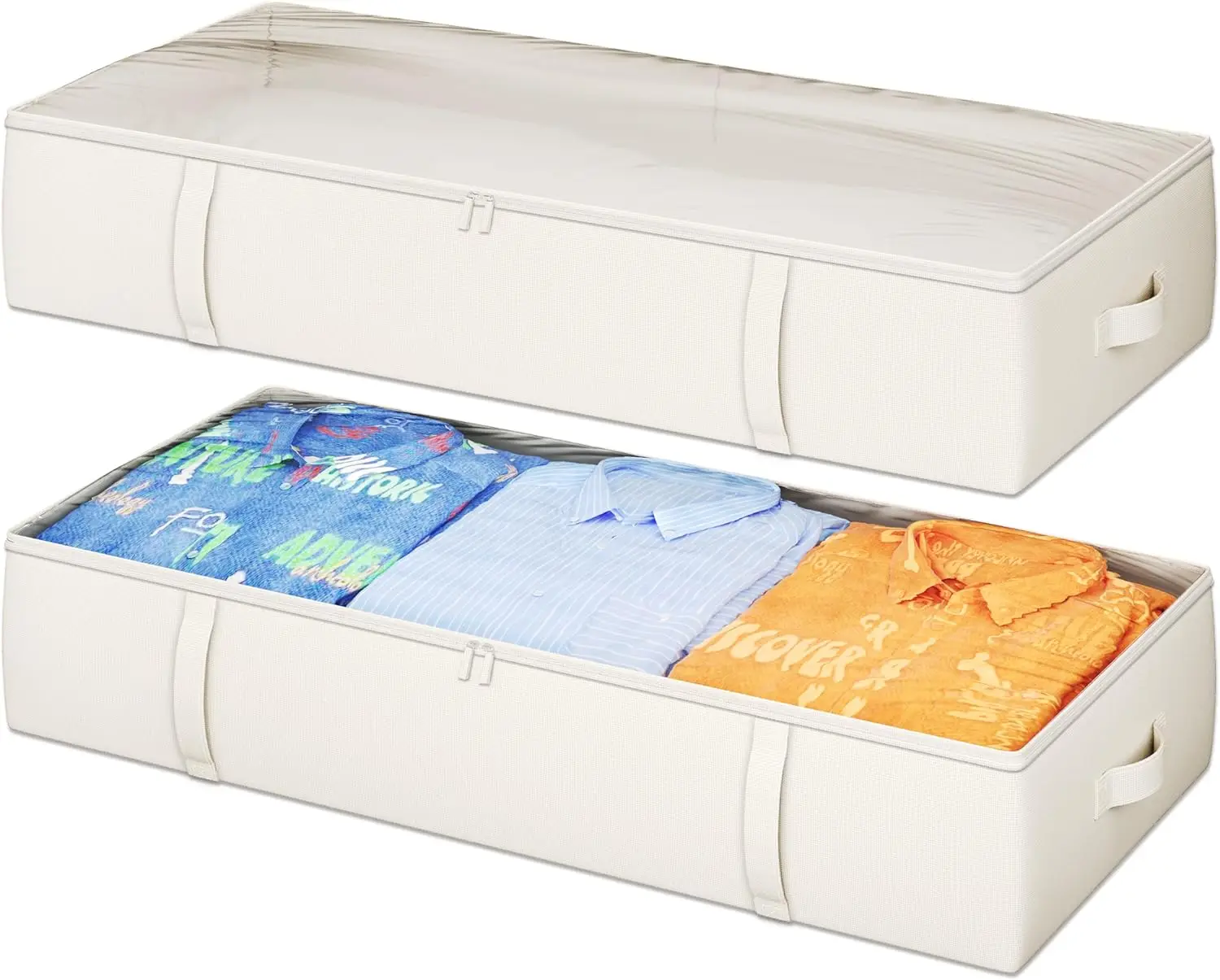 2 упаковки контейнеров для хранения под кроватью, органайзер высотой 8 дюймов с прочной конструкцией для экономии места, бежевый