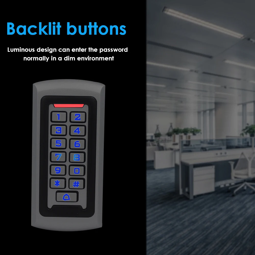 Tastiera in metallo retroilluminata a LED lettore di schede RFID Wiegand 125khz sistema di controllo accessi scheda di prossimità Standalone 2000 utenti serratura della porta