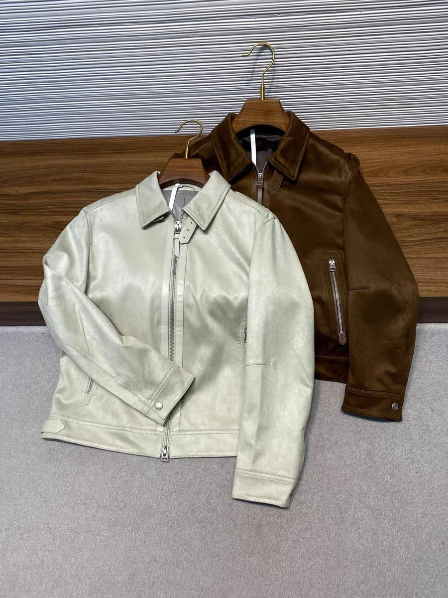 معطف Jaet من نسيج الجلد السويدي المنسوج للرجال للخريف ملابس خارجية غير رسمية ذات ياقة قديمة من الكتان 00% #3