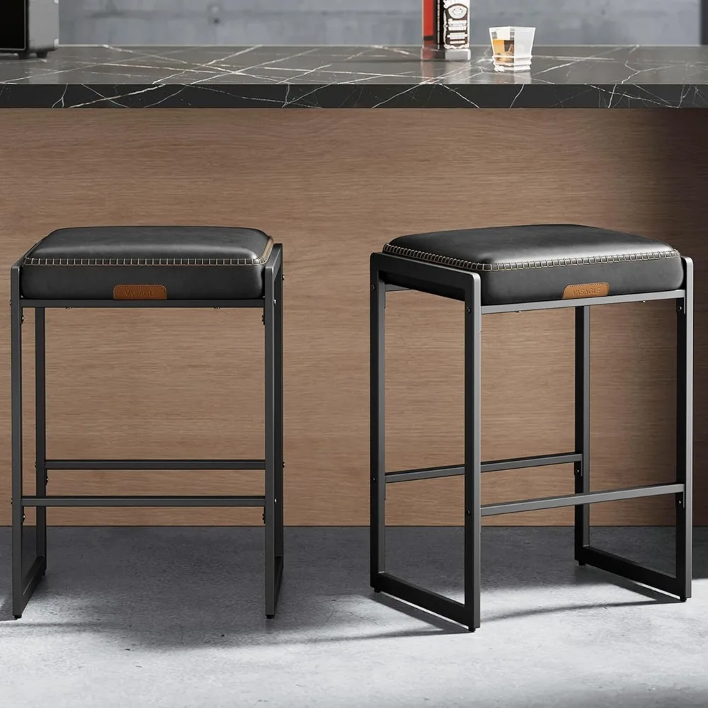 Two-piece Bar Stool Set, High Bar Stools, Synthetic Leather Stitching, Medieval-modern Style Bar Stools