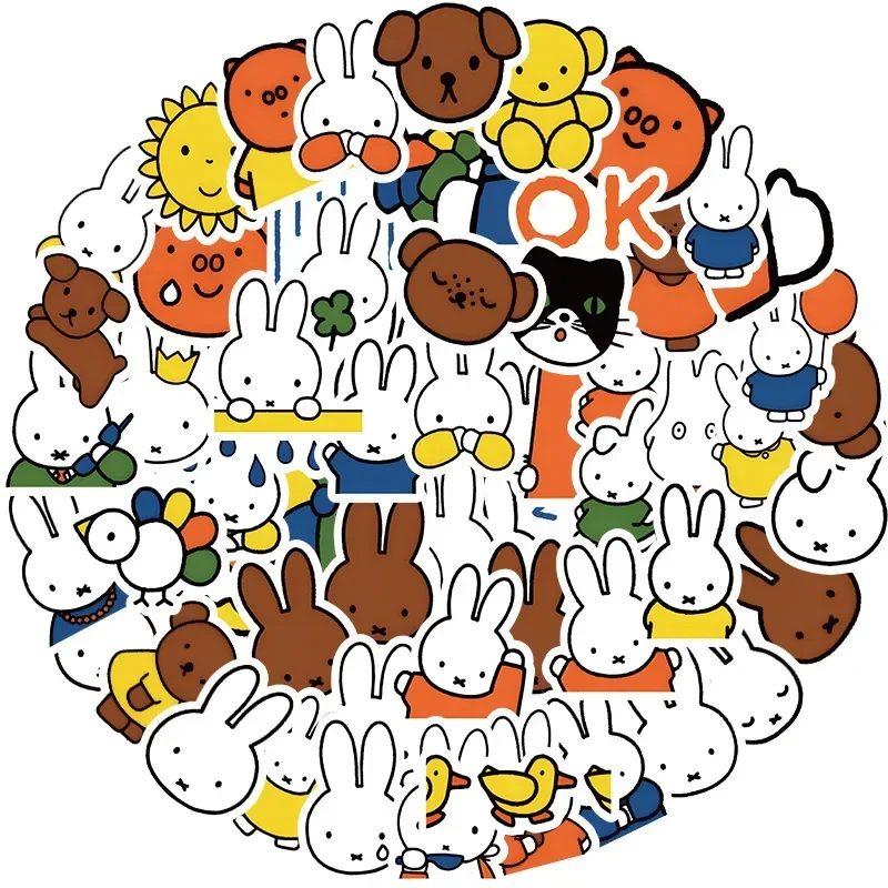63-teiliges Set Niedliche Cartoon Miffy Kaninchen Aufkleber für Kinder Kawaii Graffiti Skateboard Laptop Wasserfeste Süße Anime Sticker Spielzeug Geschenke
