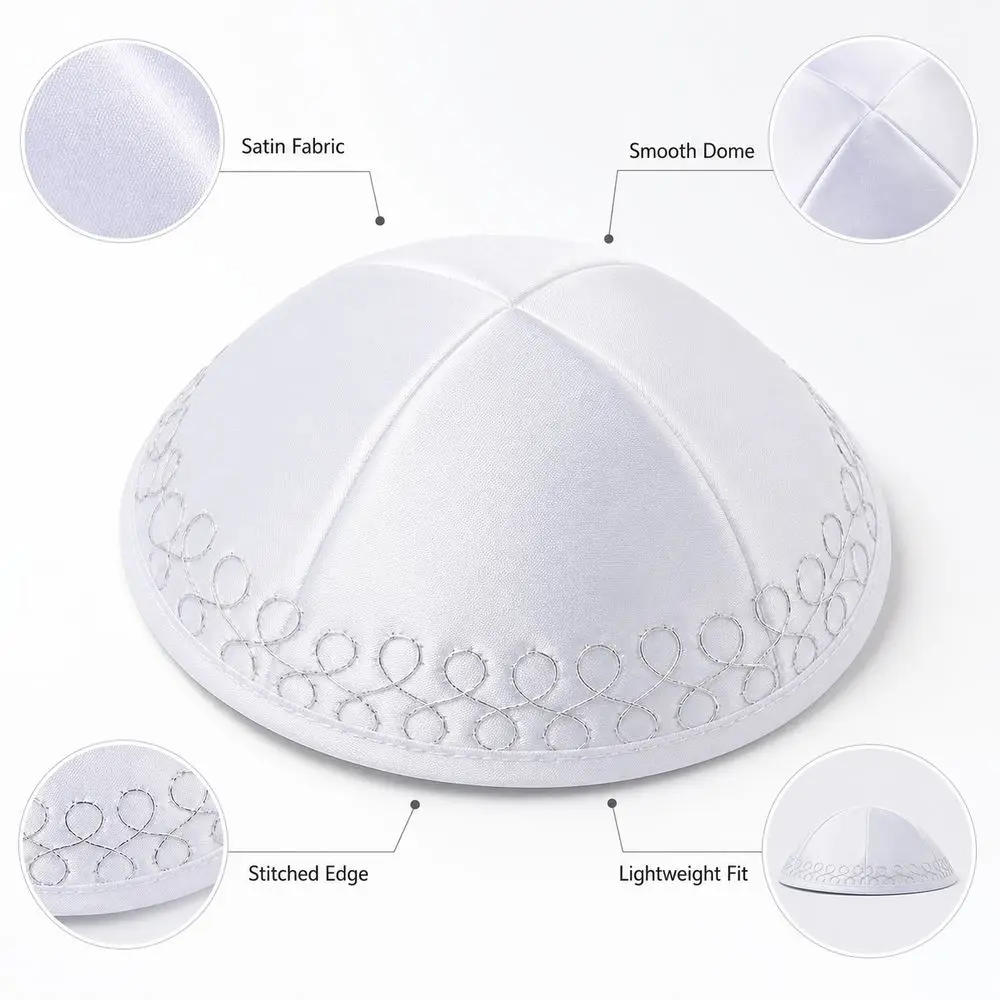 Durable Round Dome Kippah Cap Smooth Surface Satin Fabric Yarmulke Lightweight Yarmulke Skullcap Daily Wear