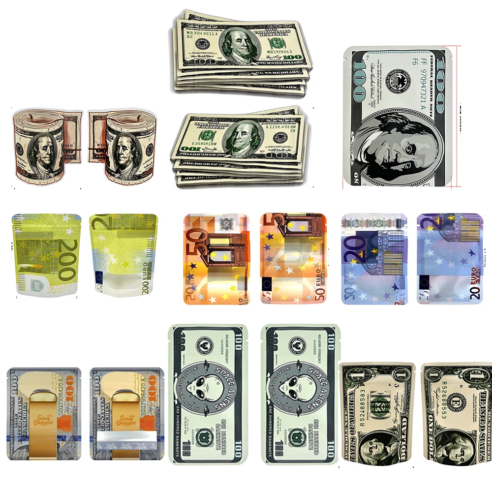 New Empty Mylar Bags 1g 3.5g Money Shape Stand up Packaging Pouch US USD GBP EU EURO Dollar Smell Proof 3.5 Package Zipper Case